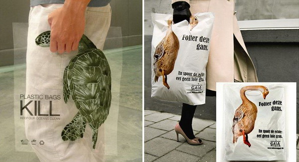 Đây là những chiếc túi có in hình các con vật, chúng nhắc nhở chúng ta rằng mỗi chiếc túi nilon có thể giết chết trái đất của chúng ta